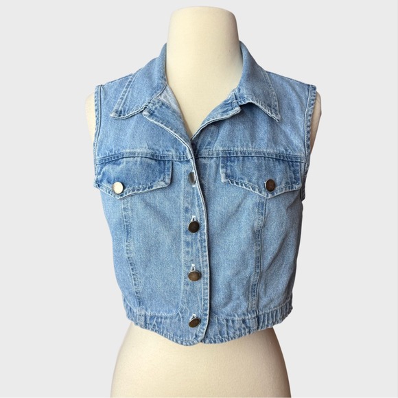 90's Small Cotton Cropped Denim Vest All That Jazz Made in USA Boho Indie - Picture 1 of 8